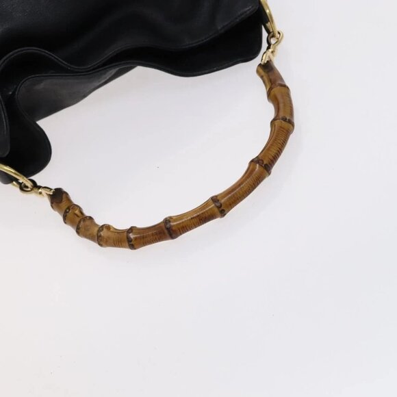 GUCCI Bamboo Hand Bag Leather 2way Black 001 1638 Auth 114458 - Picture 8 of 16